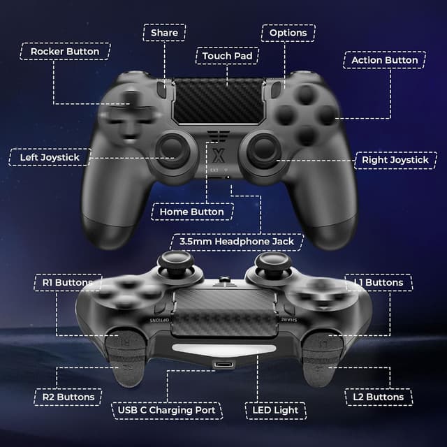 Detalle de Glitfix Wireless Controller für P4 / P4 Slim / P4 Pro & PC – Gamepad mit 1.000-mAh-Akku, 3,5-mm-Audiobuchse und Turbo-Funktion