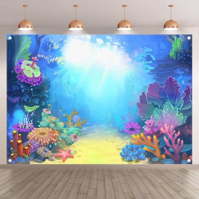 Detalle 2 de Luminora 7x5ft Summer Under The Sea Cartoon Ocean Backdrop for Princess Girl Birthday & Photo Props
