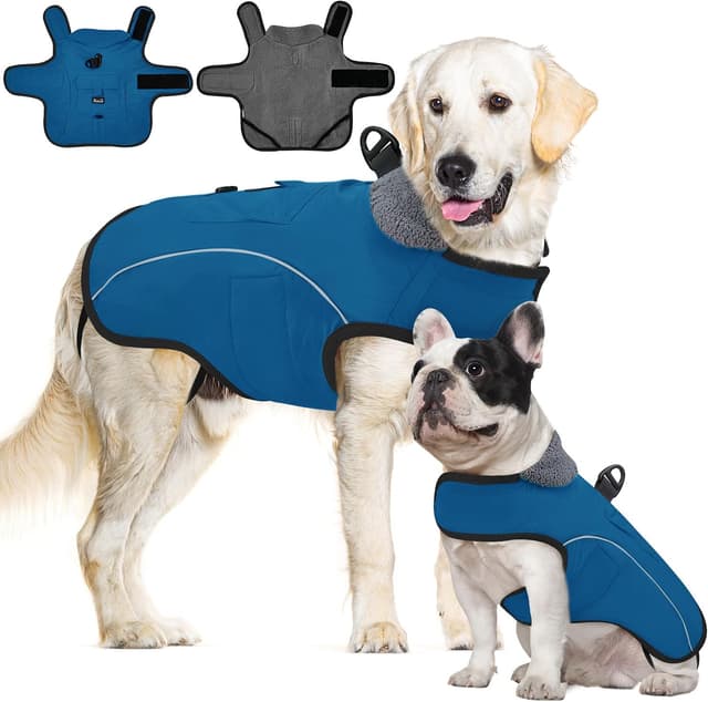Detalle de SlowTon Wasserdichter Hundemantel Winter – warme, reflektierende Jacke mit Fleecefutter und Geschirrloch