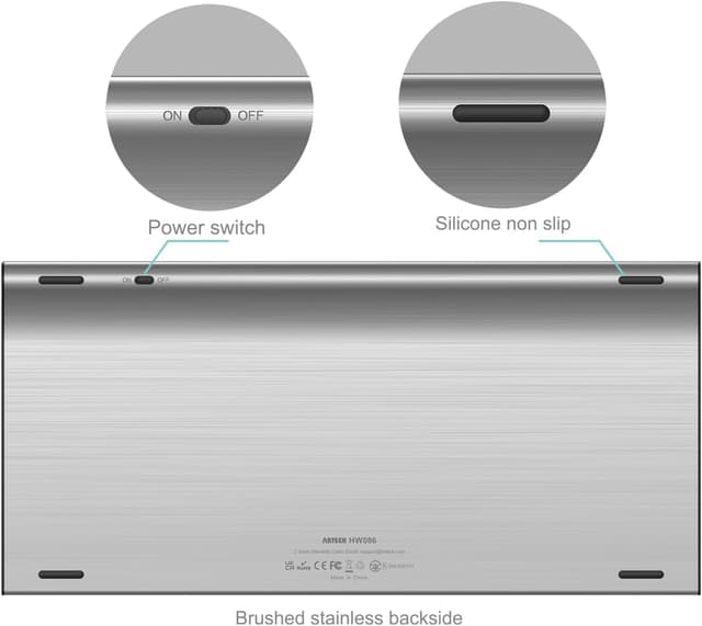 Detalle 2 de Arteck 2.4G Wireless Stainless Steel Keyboard 6‑Month Battery ⌨