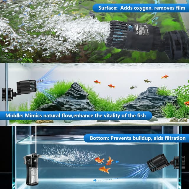 Detalle 2 de AQQA Aquarium Wave Maker Pump (12W) – Ultra quiet 360° adjustable circulation powerhead for 280–560L tanks