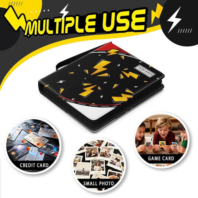 Detalle de Trading Card Binder 4 Pocket (400-Card Capacity) with 50 Removable Sleeves, Waterproof Zipper Album for MTG/TCG Cards