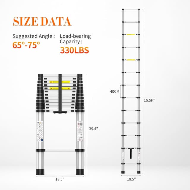 Detalle de POONO 16.5FT heavy-duty telescoping ladder
