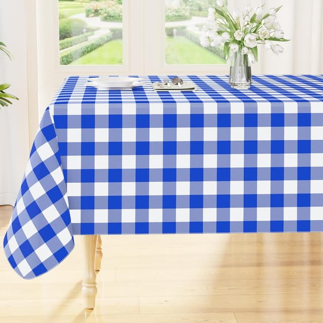 Detalle de smiry Rectangle Waterproof Vinyl Table Cloth with Flannel Backing (Blue & White, 60"x102")