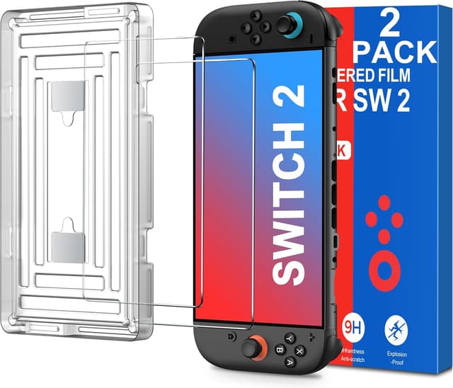 Detalle de GAMSINGY Switch 2 Panzerglas-Schutzfolie (9H) – Schutzglas für Nintendo Switch 2 2025, 2 Stück