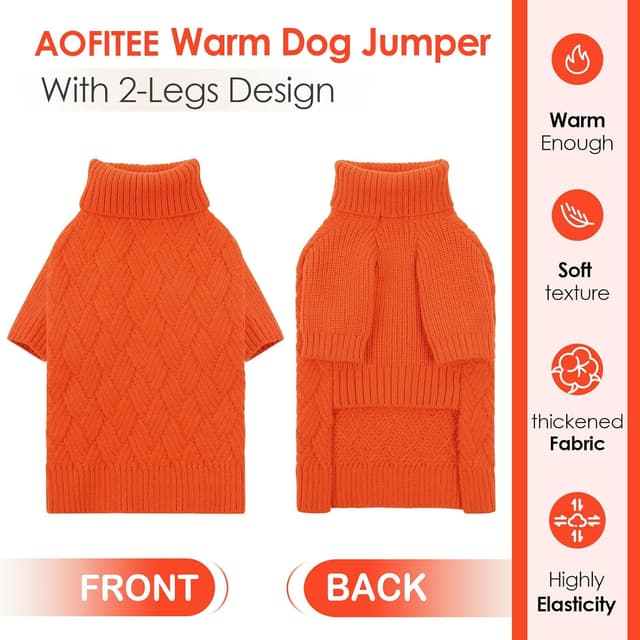 Detalle 2 de AOFITEE Dog Jumper (Orange L) – warm, stretchy knitwear turtleneck for winter