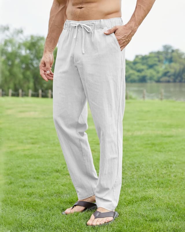 Detalle de NANAMEEI Herren-Leinenhose für den Sommer mit Kordelzug – leichte Bundfaltenfrei-Variante S bis 3XL