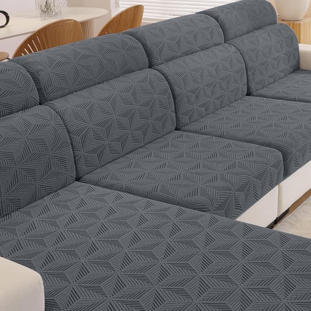 Detalle de Ystyle copricuscini divano elasticizzato grigio chiaro per penisola (1 posto*2 + chaise longue)