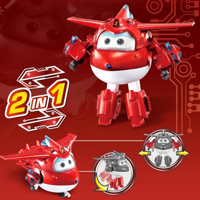 Detalle de Super Wings Transformable Jett “Supercharged” 2-in-1: aeroplano e figura robotica per bambini (circa 12,7 cm), a partire da 3 anni