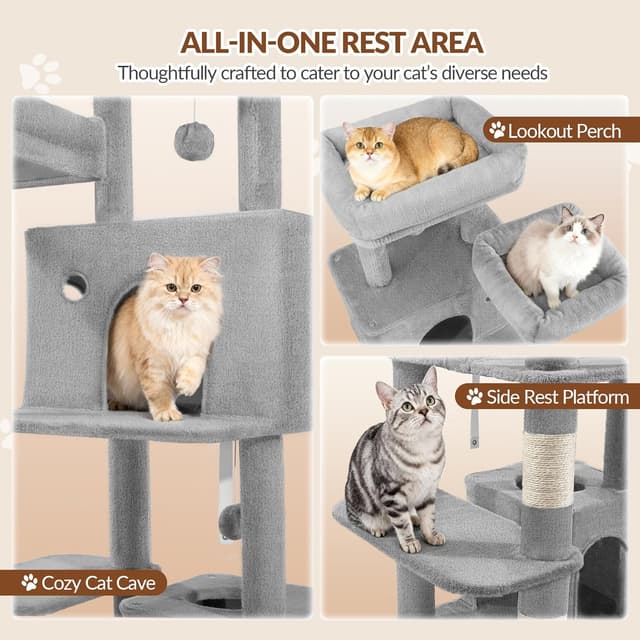 Detalle de Fobyfurny Albero Tiragraffi per Gatti 152 cm (FPMS004FG1) con pali in sisal e zona relax, grigio chiaro