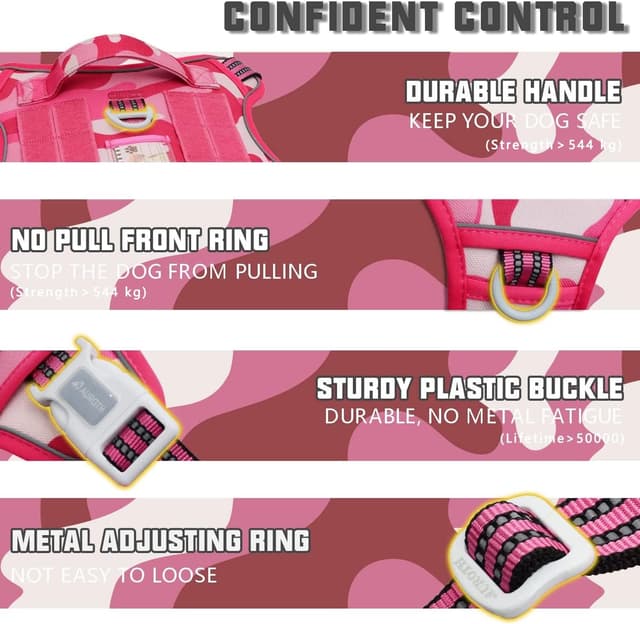 Detalle de Auroth Tactical Anti Pull Dog Harness Adjustable Breathable Dog Vest, Size L (Pink Camo)