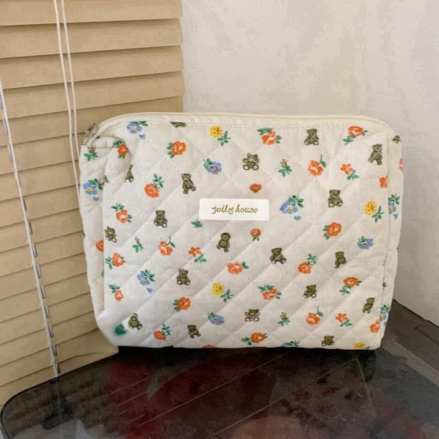 Detalle 2 de Aucuu Borsa da toilette da viaggio floreale in cotone con organizer e tasca a coulisse