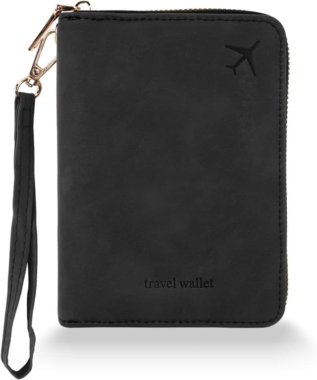 Detalle de Zidoley Passport Holder Travel Wallet RFID Blocking (Black) with Wrist Strap