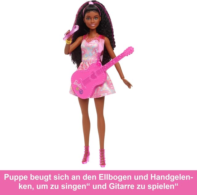 Detalle de Barbie Sängerin-Puppe Zubehör-Set zur 65. Jubiläumsedition (HRG43) mit Bühnen-Clip, Mikrofon, Gitarre & High Heels