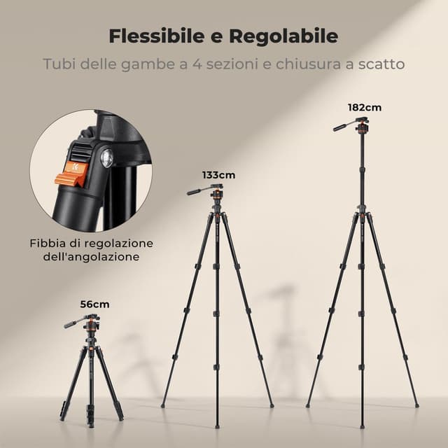 Detalle de K&F CONCEPT treppiede per fotocamera con testa sferica in alluminio O234A3+BH-36, con supporto per tablet