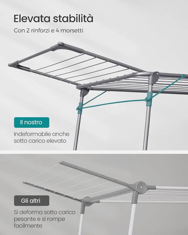 Detalle de SONGMICS stendibiancheria da pavimento con ali LLR518G01, grigio (56,5 x 173 x 96,5 cm)