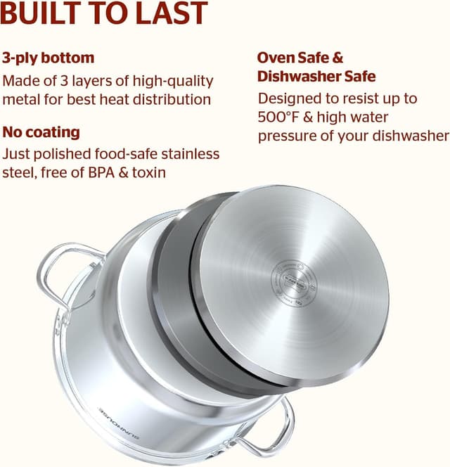 Thumbnail 2 de SUNHOUSE Stainless Steel Stock Pot 7 Quart