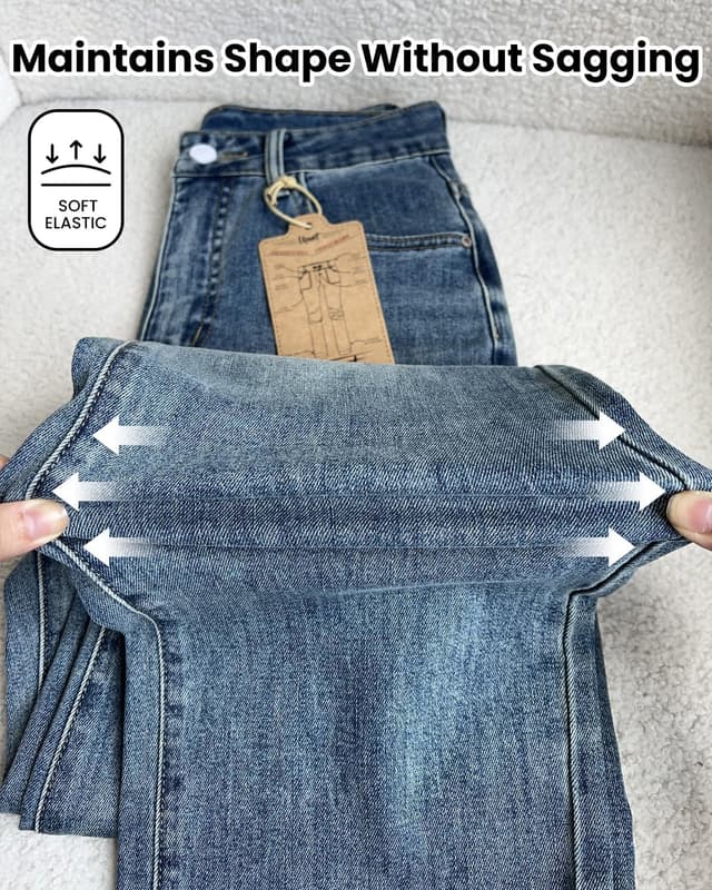 Thumbnail 6 de UPNET Women’s High-Waisted Stretch Straight-Leg Jeans with Tummy Control & Raw Hem