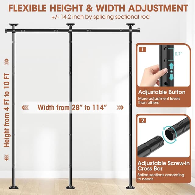 Thumbnail 1 de SUNALLY No-Drill Curtain Rod Room Divider, 4-10 ft Adjustable Wall Separator đź§±