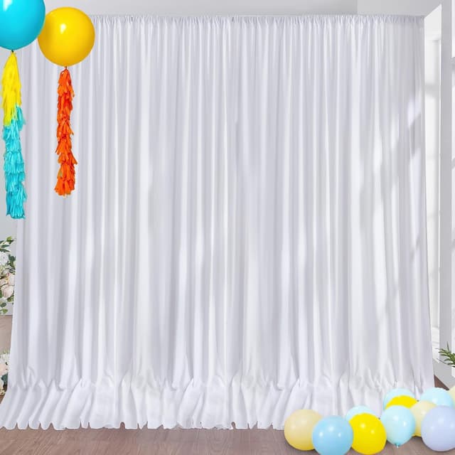 Detalle de Htper 30ft x 10ft White Backdrop Curtain Panels (6-Pack) for Weddings, Birthdays & Photo Backdrops