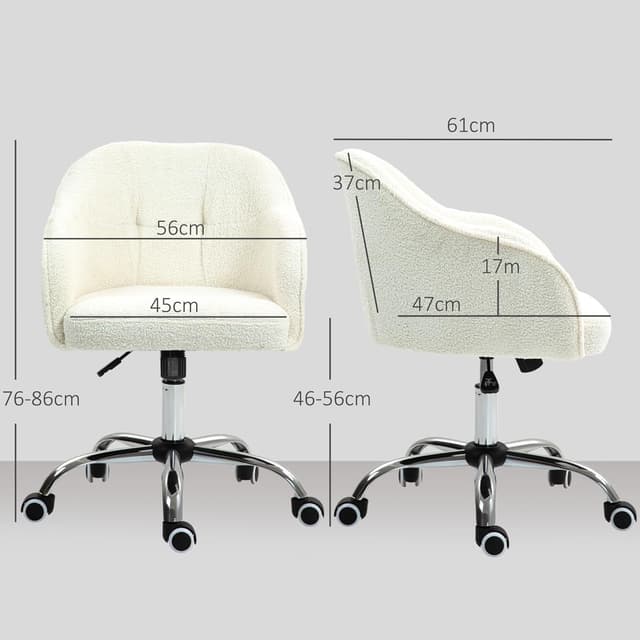 Detalle de HOMCOM Chaise de bureau ergonomique en peluche Teddy avec hauteur réglable et pivot 360° (crème)