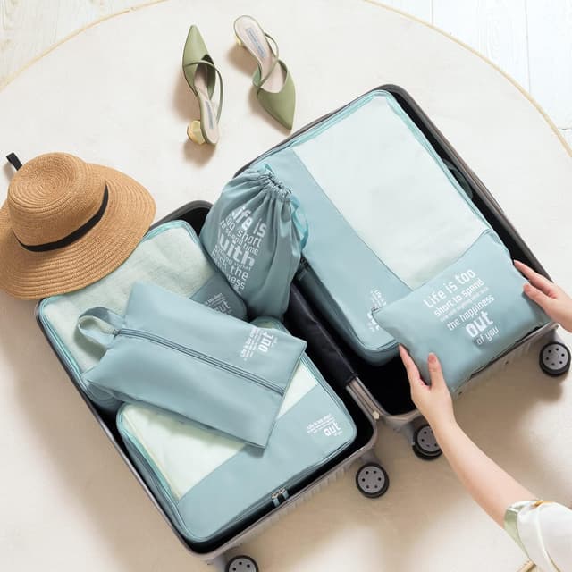 Detalle 2 de MURISE Packing Cubes (lot de 6 ou 8) : organisateur de valise en tissu ripstop, fermeture à glissière et poignée