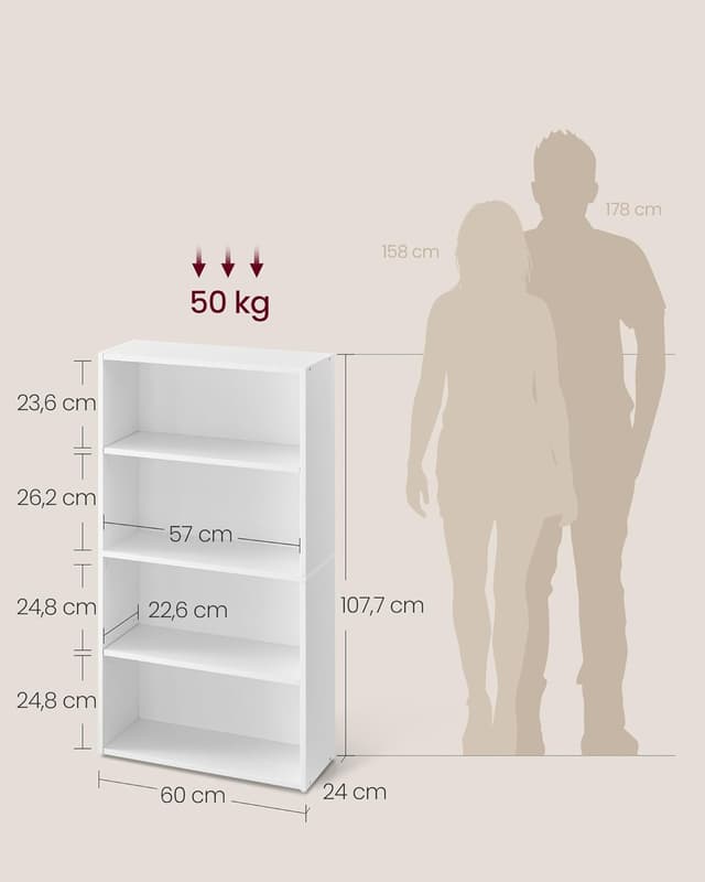 Detalle de VASAGLE Bücherregal LBC164T14 mit 4 Ebenen, verstellbaren Einlegeböden – Standregal für Wohnzimmer, Homeoffice & Schlafzimmer