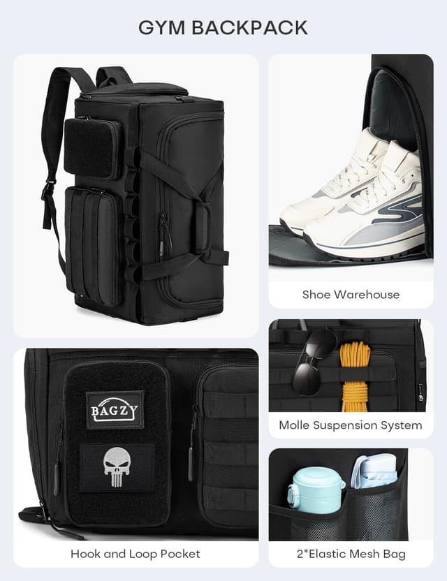 Thumbnail 6 de BAGZY Sac de sport homme 50L imperméable avec compartiment chaussures et sec/humide, 55x35x25 cm