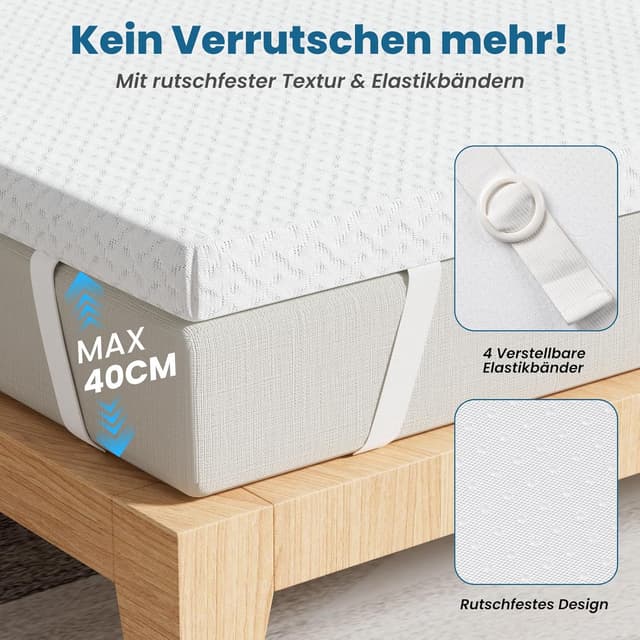 Detalle de FRIDEKO Matratzen-Topper 140x200 cm mit 5 cm Memory-Gel-Schaum (H2/H3), waschbarer Bezug