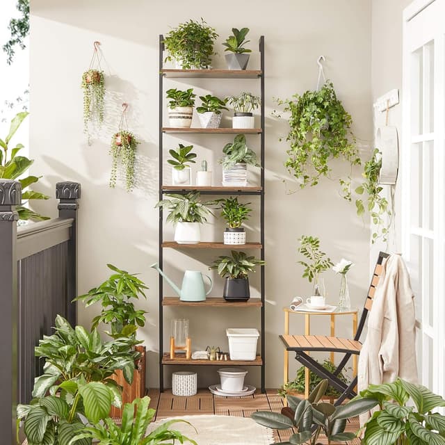 Detalle 2 de VASAGLE scaffale a scala contro parete LLS103B01, 6 ripiani in stile industriale