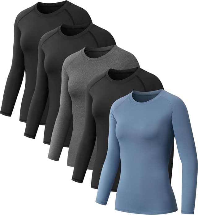 Detalle de NebuKinex 5-Pack Women’s Compression Shirt Long Sleeve Workout Top (Quick-Dry)