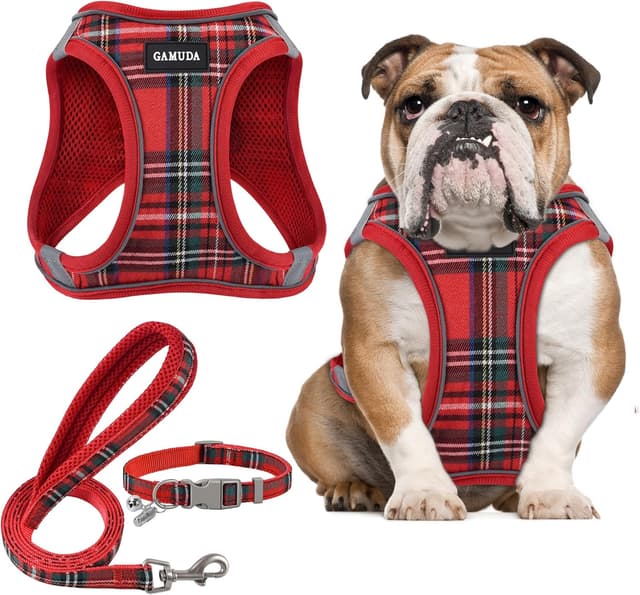 Detalle de Small Pet Harness Collar and Leash Set (Step-in, No Choke) – Soft Mesh Adjustable Vest Harness in Red, XL