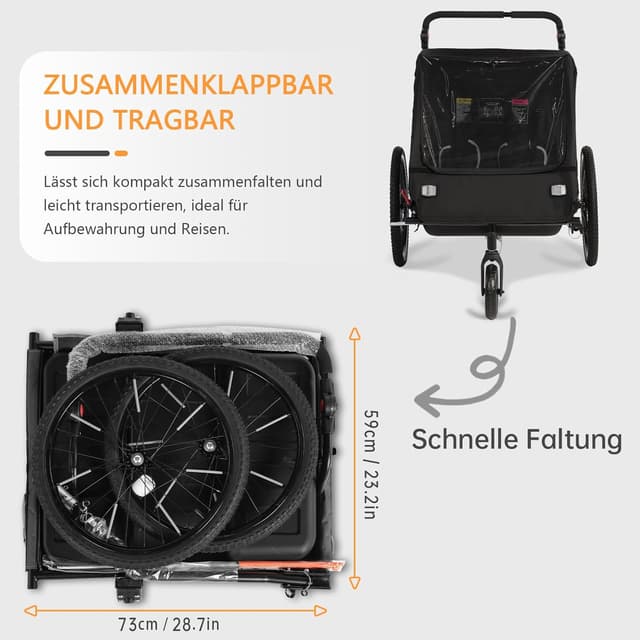 Detalle 1 de Kinderfahrradanhänger 2in1 40 kg mit Jogger & Buggy