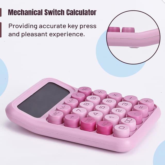 Detalle de Mr. Pen Mechanical Switch Calculator (12-Digit LCD) in Pink with Big Buttons