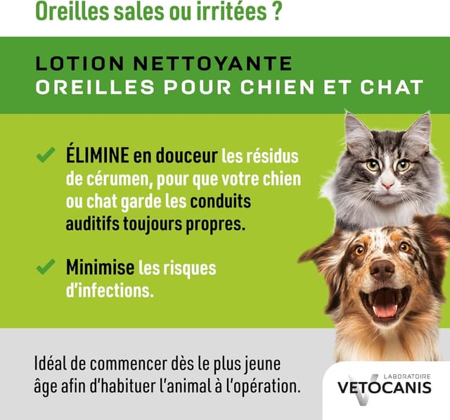 Detalle de Vetocanis Ohrenreiniger für Hund und Katze – Feuchttücher zur Fell- und Ohrenpflege (100 Tücher, 60 ml)