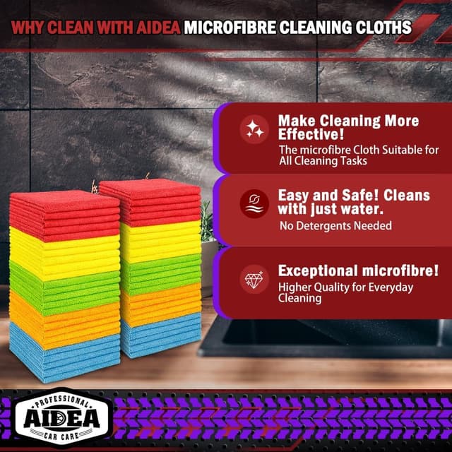 Detalle 2 de AIDEA Microfibre Cloths 100 Pack (30x30cm) – lint-free washcloths for car detailing & household cleaning