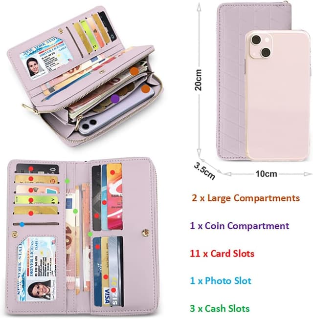 Thumbnail 1 de TANTOMI Damen-Geldbörse groß im Langformat mit RFID, Reißverschluss und Prägungen – Pastellviolett