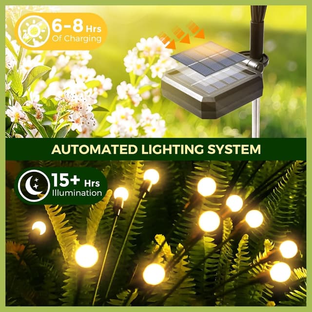 Detalle 2 de PATIOPIA Solar Lights Outdoor Garden (8 Pack, 80 Warm White LEDs) – Waterproof firefly-style pathway lights