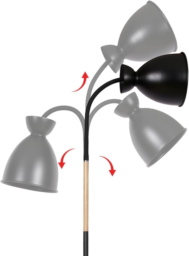 Detalle de Amdelne Lampada da terra vintage in metallo con attacco E27 e paralume orientabile 360° (H 159 cm) – nero