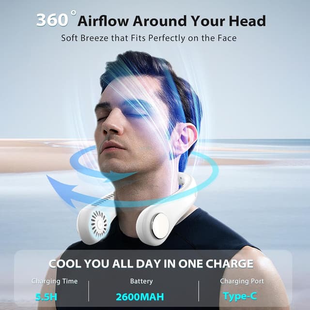 Detalle de ITHKY Neck Fan 2600mAh wearable fan