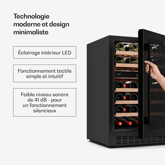 Detalle de Klarstein Velaire Cave à Vin 2 Zones 46 bouteilles encastrable ou pose libre