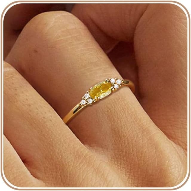 Detalle de ZNBOH Geburtsstein-Ring vergoldet mit 18K, wasserfest, stapelbar – Damenring mit Zirkonia (Amethyst/Aquamarin/Citrin u. a.)