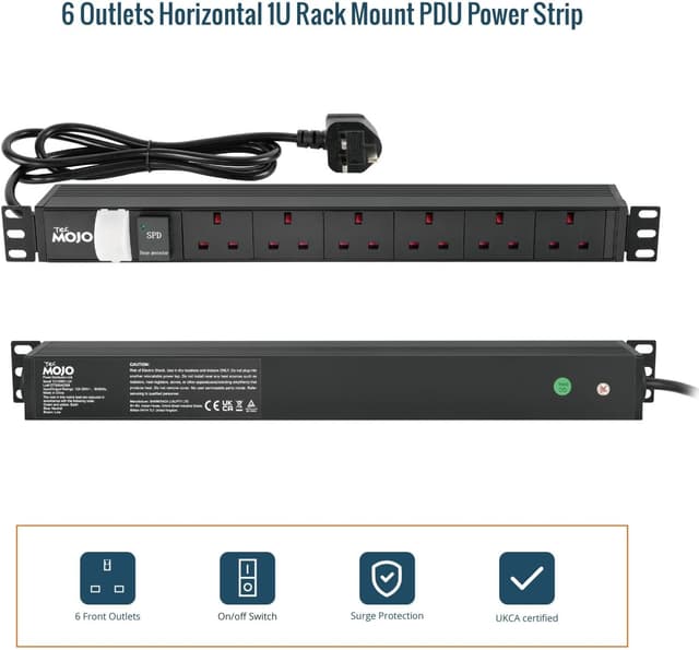 Thumbnail 6 de Tecmojo 6 Way 19” Rack Mount PDU (13A switched) with surge protection