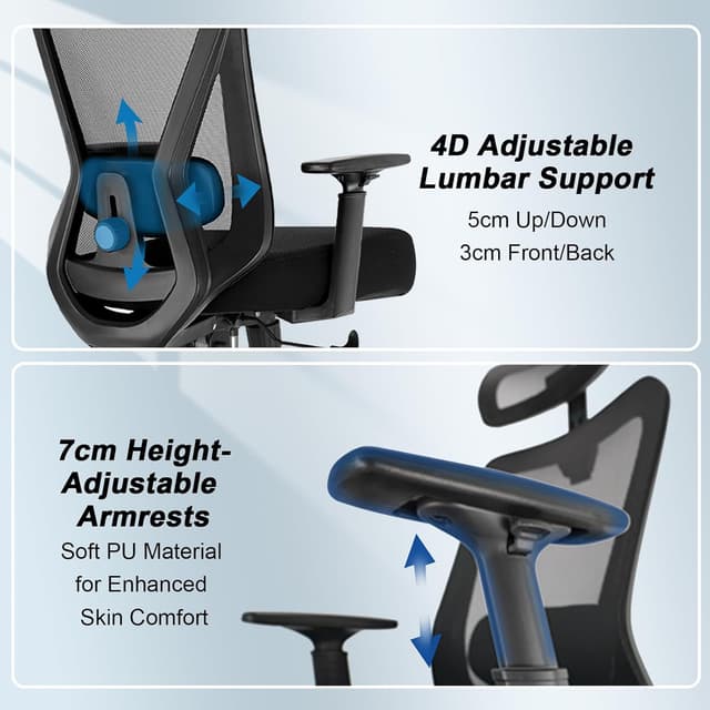 Detalle 1 de Durrafy Bürostuhl Ergonomisch, 150 kg