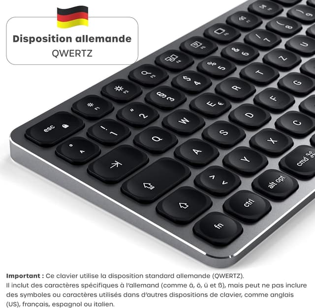 Detalle de Satechi Clavier Bluetooth sans fil avec pavé numérique et pavé alphanumérique QWERTZ (allemand) – rechargeable USB-C, multi-appareils