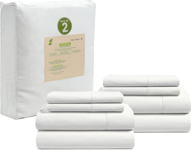 Imagen de Lane Linen 100% Organic Cotton Percale Queen Sheet Set (4-Piece) — White, Fits Mattresses up to 15 en OfertitasTOP