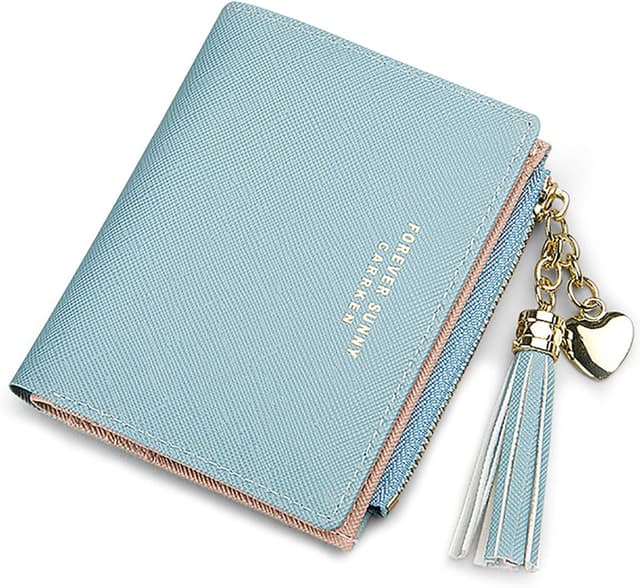 Detalle de ZhengYue Purse for Women — small blue leather wallet with RFID blocking and zipper coin pocket