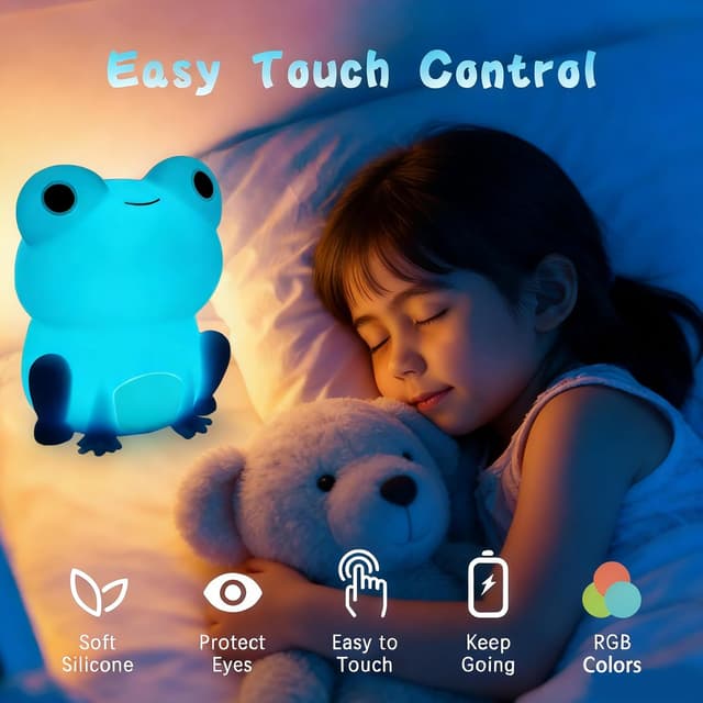 Detalle 2 de JMG-Myratts Night Light for Kids – BPA-free silicone frog lamp with dimmable timer (USB rechargeable, soft warm light)