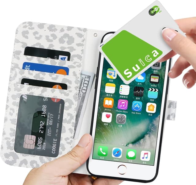 Detalle de Zouzt PU Leather Wallet Case for iPhone 8 Plus / 7 Plus (5.5-inch) with Credit Card Slots & Adjustable Kickstand – White Leopard