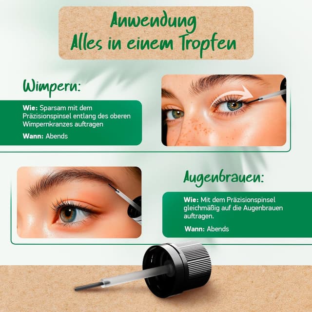 Detalle de BIO Wimpernserum (100% natürlich, hormonfrei) mit 6 BIO Ölen – Lash Wachstumsserum gegen Wimpernausfall